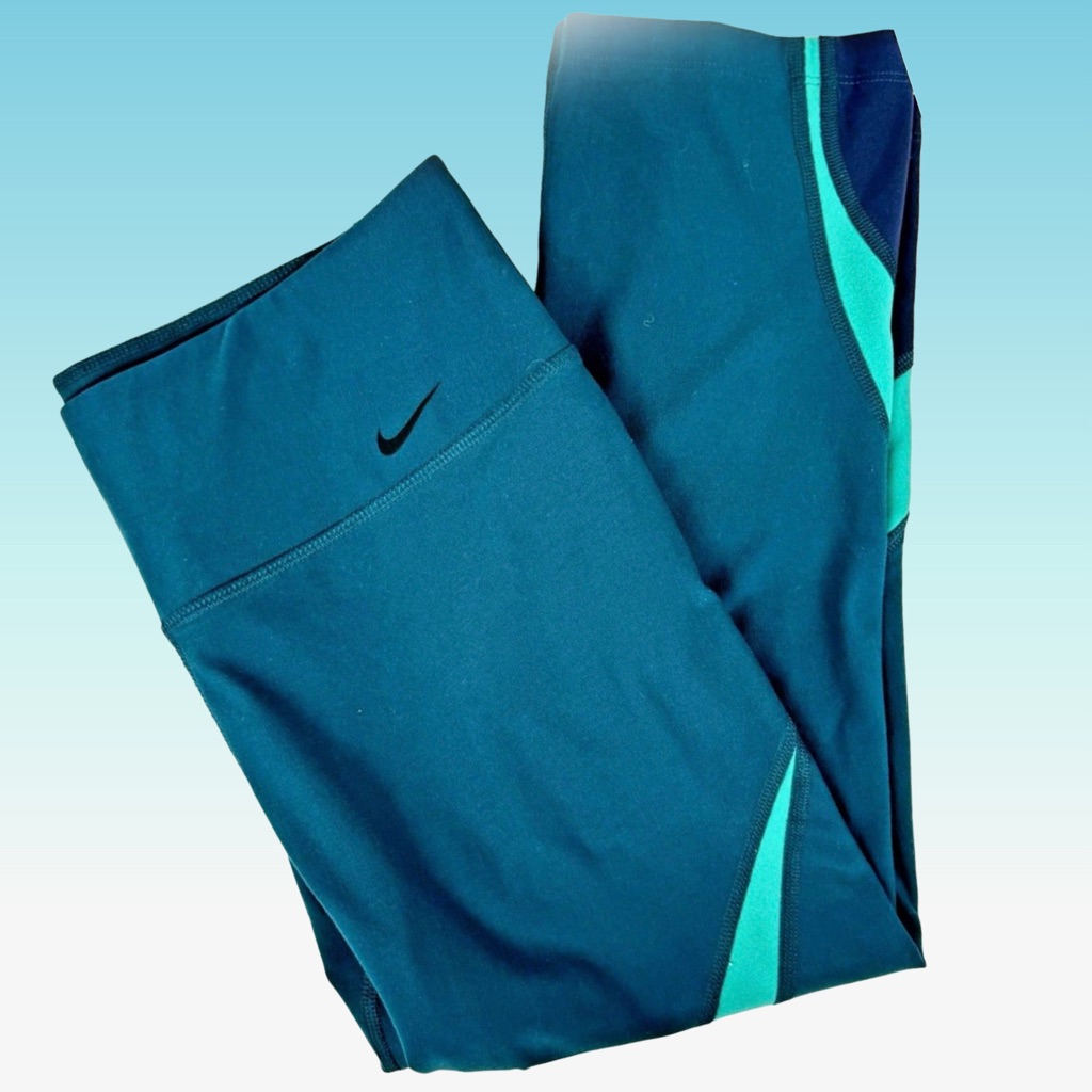 Nike Dri Fit Capri Leggings Turquoise Blue Yoga Workout Gym